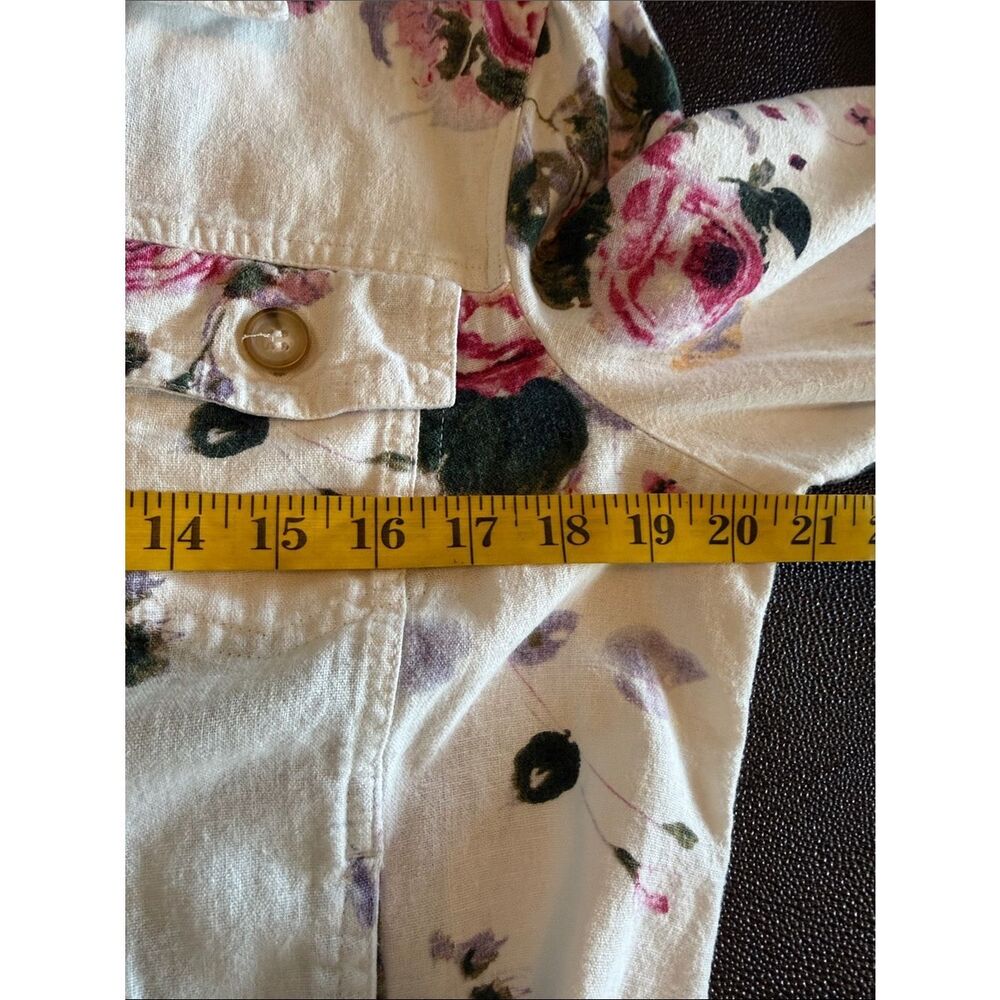 Jones New York White Denim Jacket with Linen blends Pink & Purple Floral Print M - Picture 7 of 9